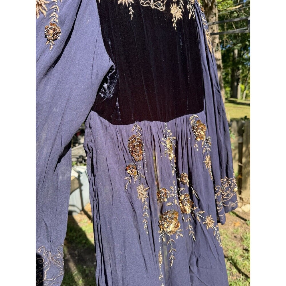 Free People Women’s S Embellished Velvet Maxi Duster Coat Boho Sequin NWT $800 - Picture 9 of 16